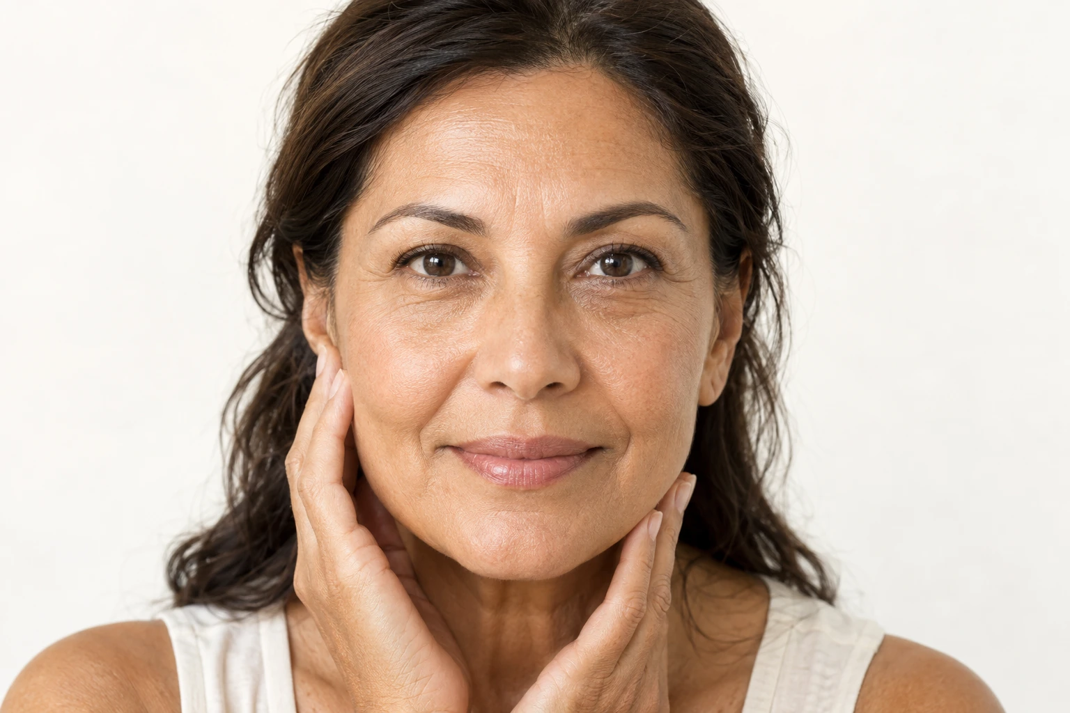 Illustrative frontal portrait showing subtle natural facial asymmetry