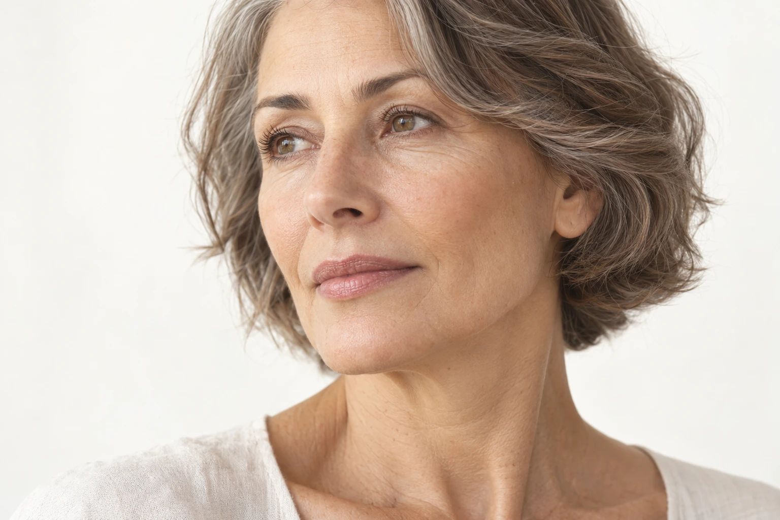 Illustrative portrait showing flatter cheek contours