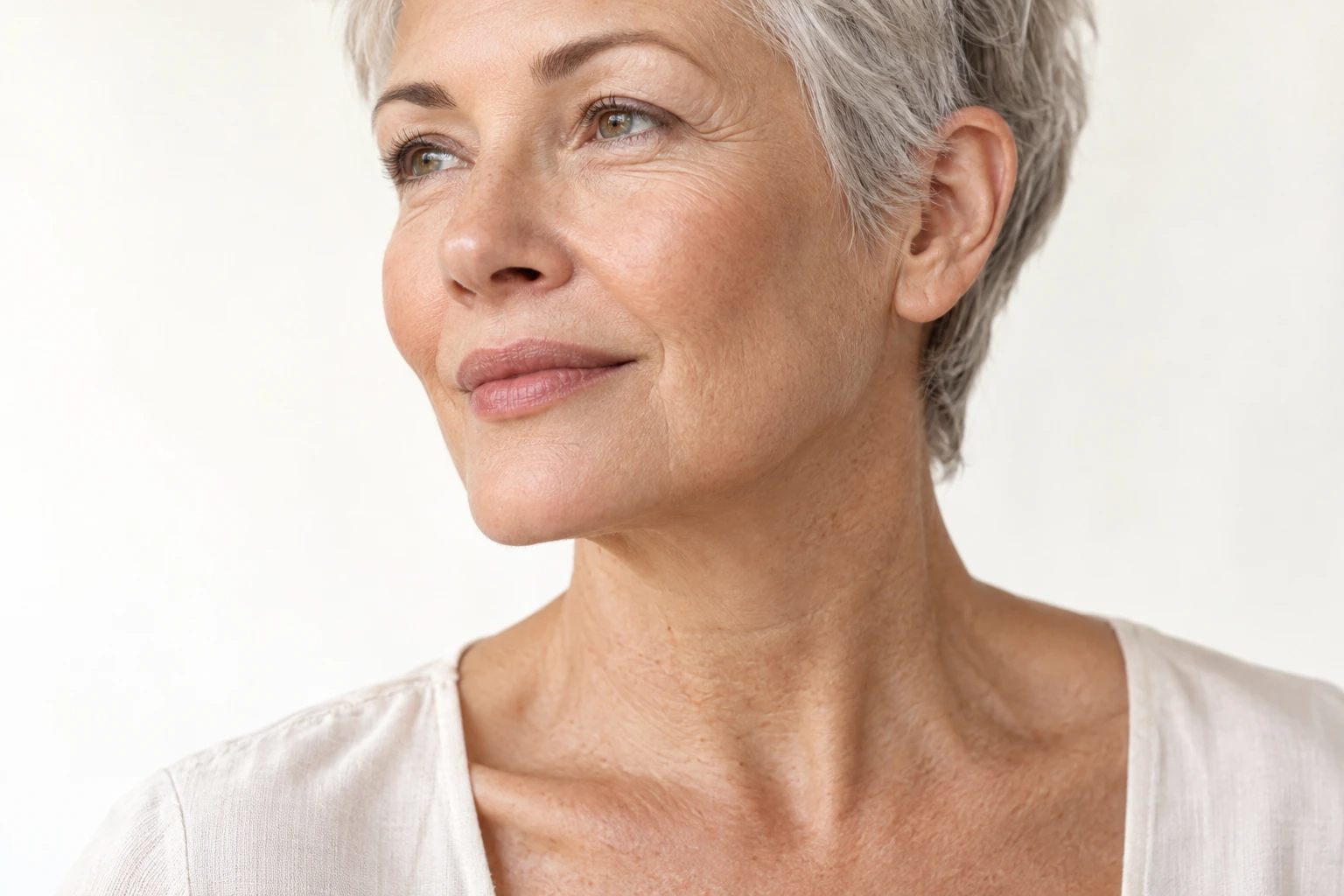 Illustrative profile showing a softer jawline and chin