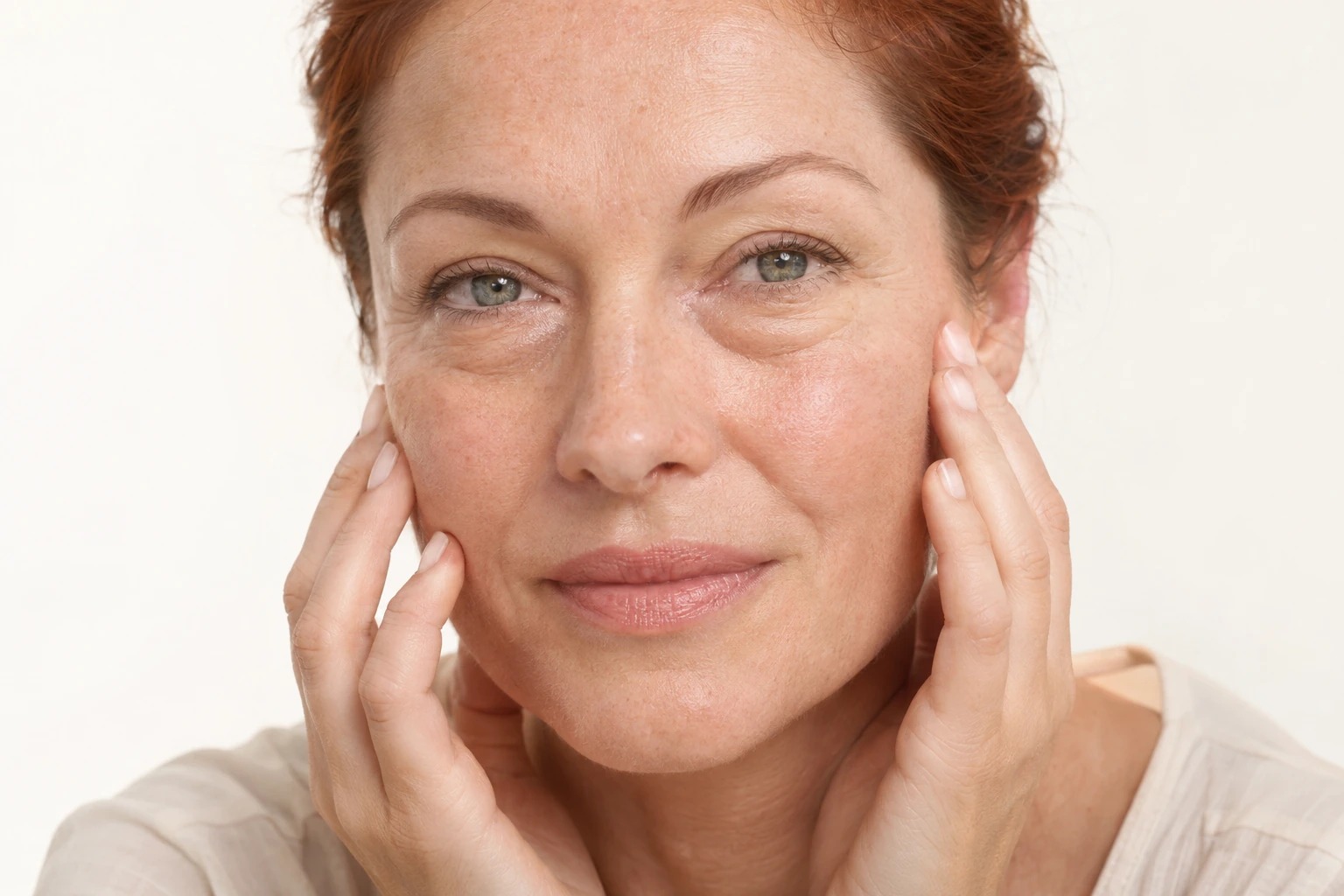 Illustrative close-up of mild puffiness around the eyes and cheeks