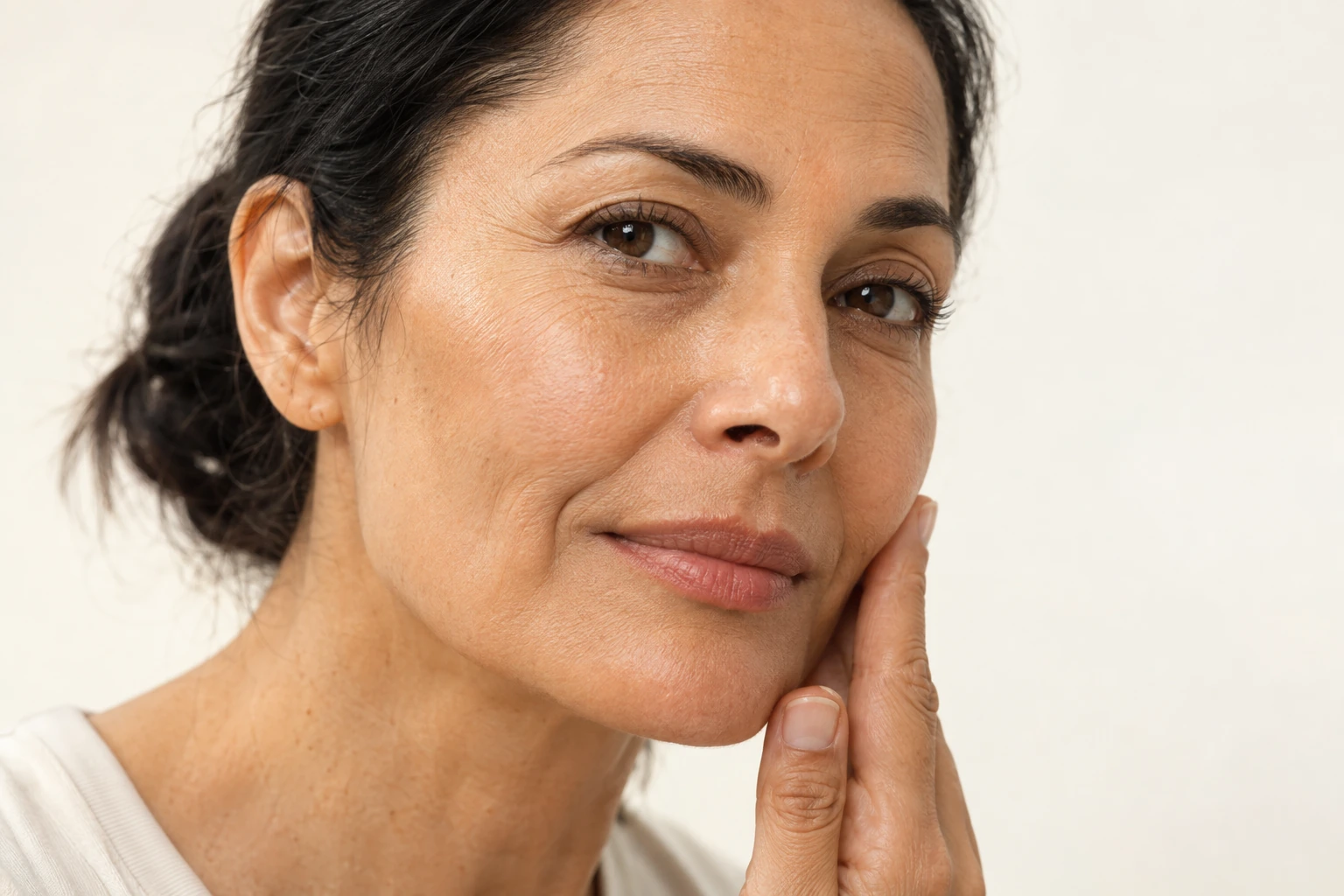 Illustrative close-up of natural smile lines and the mouth area