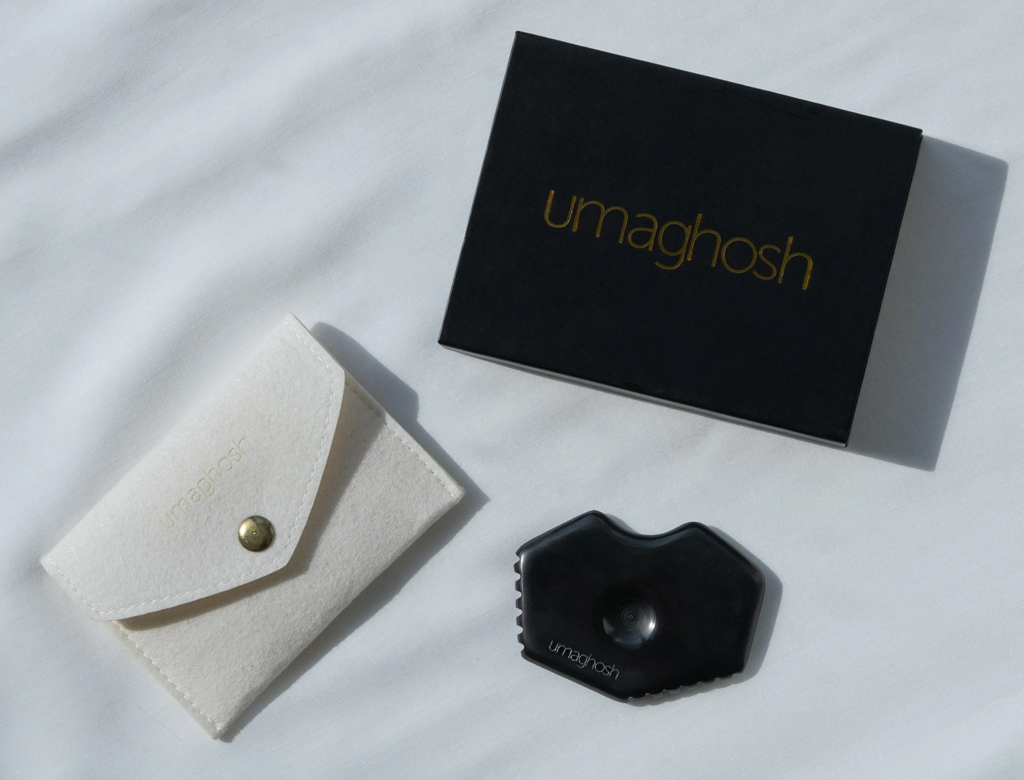 Uma Ghosh facial gua sha stone and its pouch